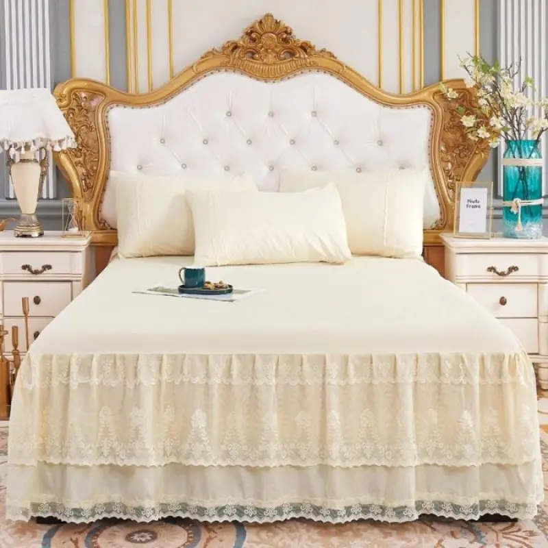 Spring and summer lace soft and breathable solid color lace lace embroidered bed skirt pillowcase need to be bought separately
