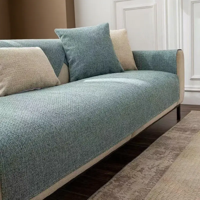 Luxury Solid Color Linen Sofa Cover Modern Anti-slip Sectional Sofa Towel for Living Room Universal Dustproof Couch Cover