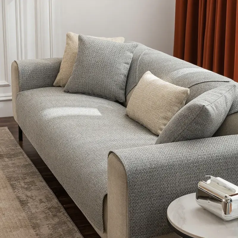 Luxury Solid Color Linen Sofa Cover Modern Anti-slip Sectional Sofa Towel for Living Room Universal Dustproof Couch Cover