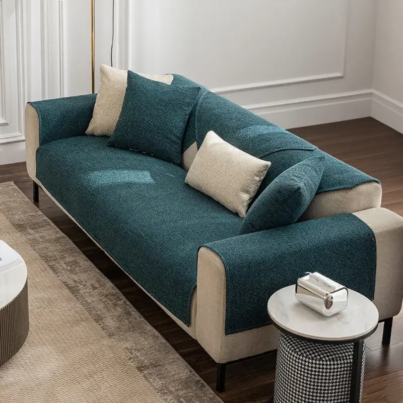 Luxury Solid Color Linen Sofa Cover Modern Anti-slip Sectional Sofa Towel for Living Room Universal Dustproof Couch Cover