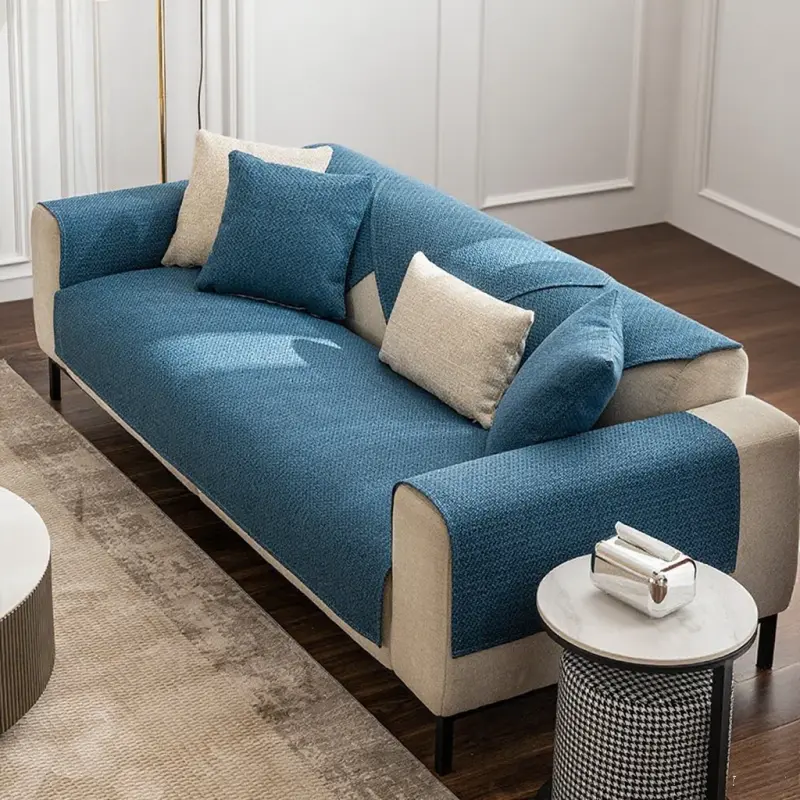 Luxury Solid Color Linen Sofa Cover Modern Anti-slip Sectional Sofa Towel for Living Room Universal Dustproof Couch Cover