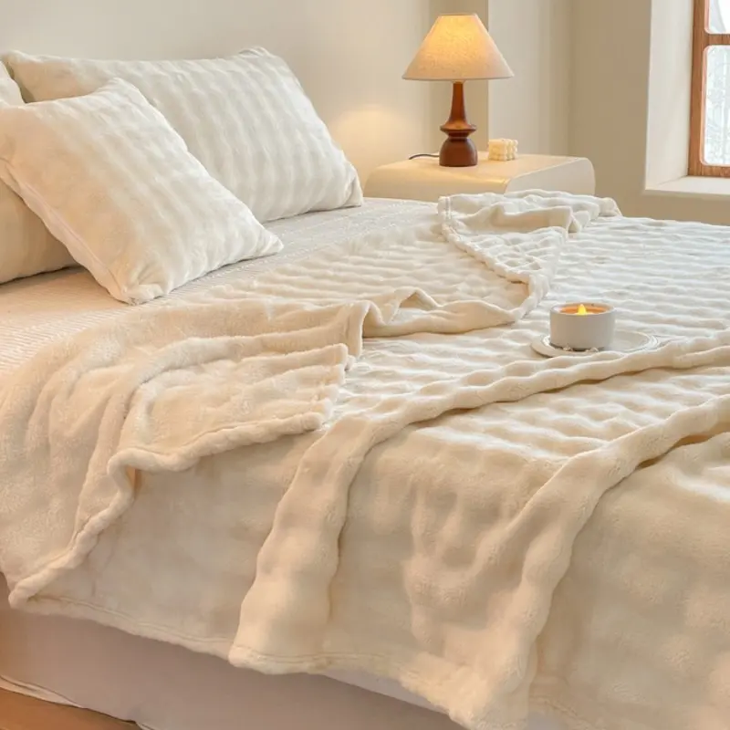 1pc Faux Rabbit Fur Blanket for Bed,Thick & Warm Bed Blankets ,Soft Cozy Fluffy Decorative Blankets for Bedroom