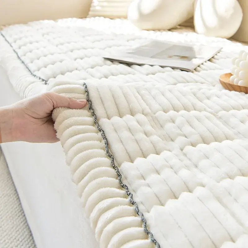 Corduroy Quilted Sofa Towel Winter Warm Thickening Plush Cushion Couch Cover L-shaped Sectional Anti-slip Modern Sofa Cover