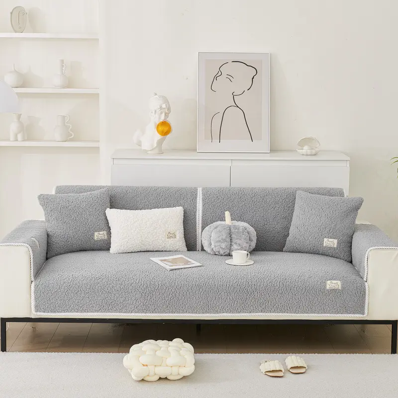 Imitation Lamb Velvet Sofa Towel Winter Warm Non-Slip Universal Couch Slipcovers Sectional L-shape Sofa Cover for Living Room