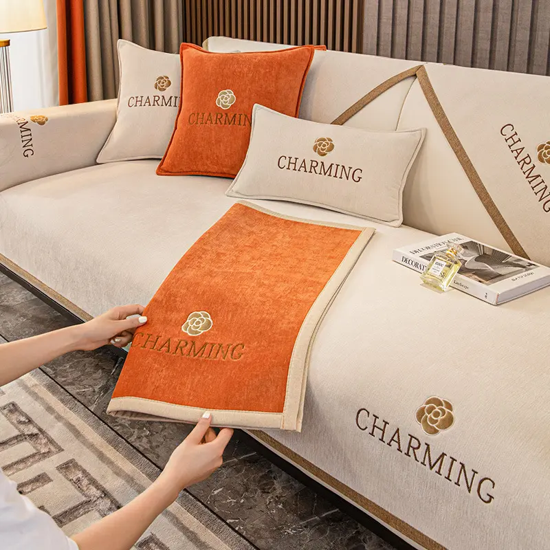 New Fashion Luxury Solid Color Chenille Sofa Towel Universal Anti-slip Sofa Covers for Living Room Embroidered Couch Covers