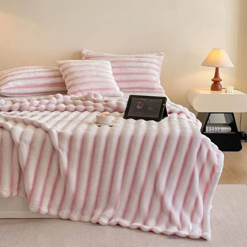 1pc Luxury rabbit fur RV blanket - soft  plush  multi-purpose travel blanket  office nap  summer air conditioning and sofa cover