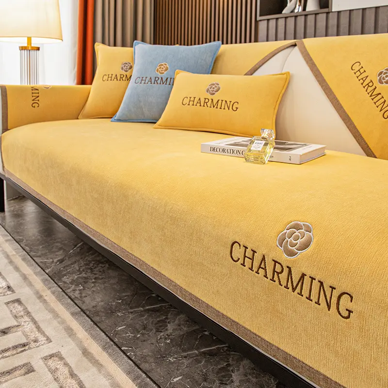 New Fashion Luxury Solid Color Chenille Sofa Towel Universal Anti-slip Sofa Covers for Living Room Embroidered Couch Covers