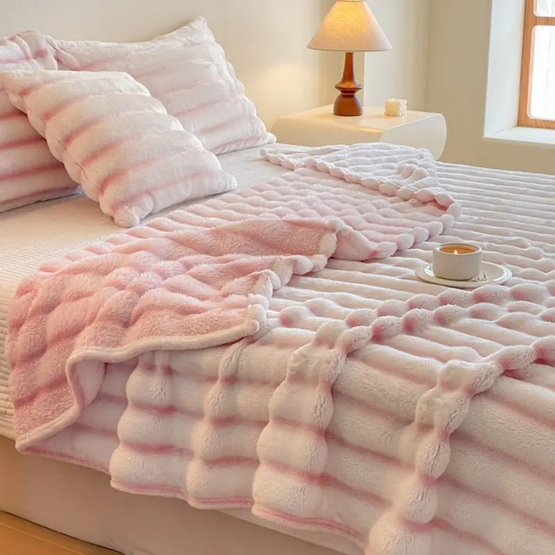 1pc Luxury rabbit fur RV blanket - soft  plush  multi-purpose travel blanket  office nap  summer air conditioning and sofa cover