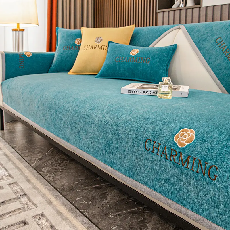 New Fashion Luxury Solid Color Chenille Sofa Towel Universal Anti-slip Sofa Covers for Living Room Embroidered Couch Covers