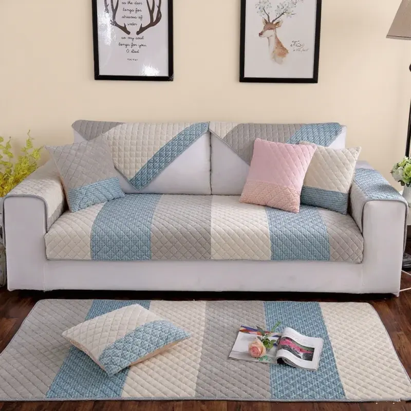 Short Plush Quilted Sofa Towel Super Soft Smooth Hand Feeling Flannel Sofa Cover Bay Window Mat Floor Mat Sectional Sofa Cover