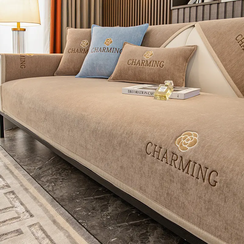 New Fashion Luxury Solid Color Chenille Sofa Towel Universal Anti-slip Sofa Covers for Living Room Embroidered Couch Covers