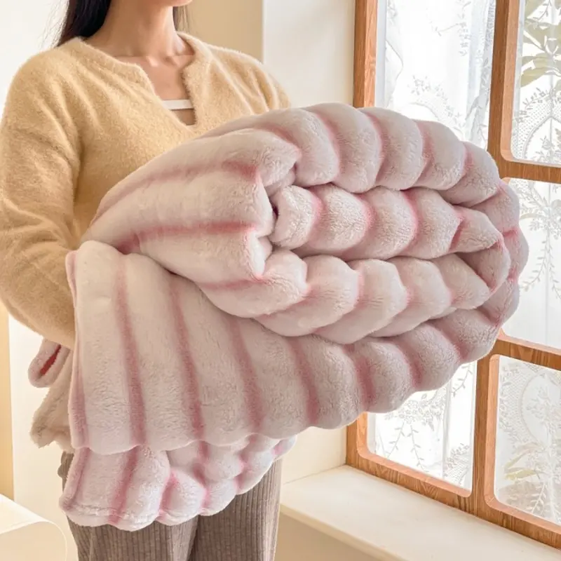 1pc Luxury rabbit fur RV blanket - soft  plush  multi-purpose travel blanket  office nap  summer air conditioning and sofa cover