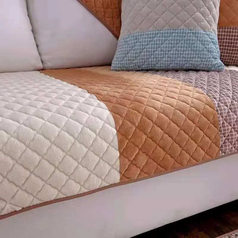 Short Plush Quilted Sofa Towel Super Soft Smooth Hand Feeling Flannel Sofa Cover Bay Window Mat Floor Mat Sectional Sofa Cover