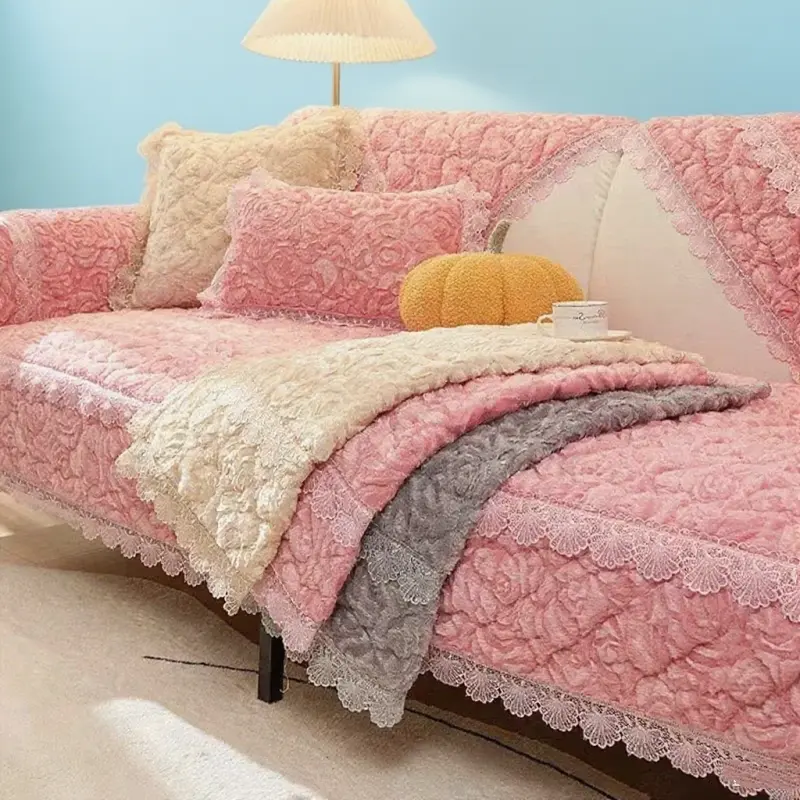 Winter Warm Luxury Thick Plush Sofa Towel Non-slip Velvet Universal Sofa Cover Sectional L-shaped Couch Cover Bay Window Mat