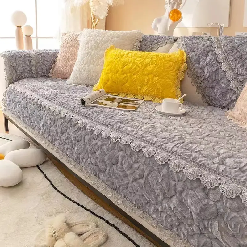 Winter Warm Luxury Thick Plush Sofa Towel Non-slip Velvet Universal Sofa Cover Sectional L-shaped Couch Cover Bay Window Mat