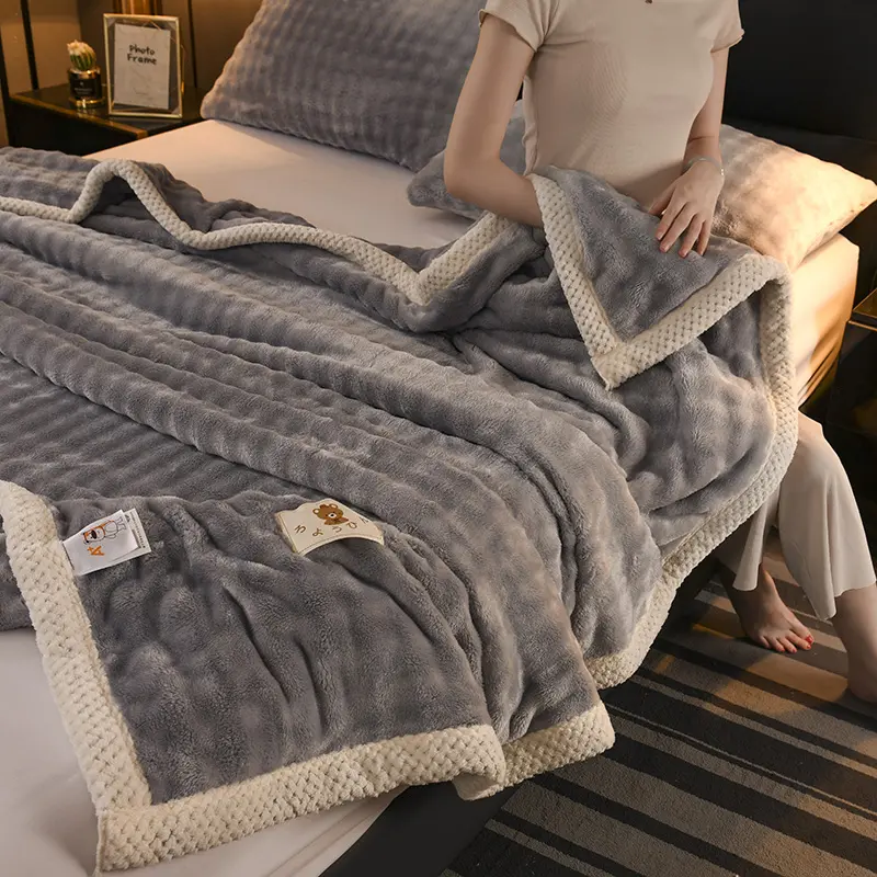 Luxurious Plush Flannel Blanket - Thick Soft Cozy for All Seasons Perfect for Bed, Sofa, or Office Naps Elegant Home Decor