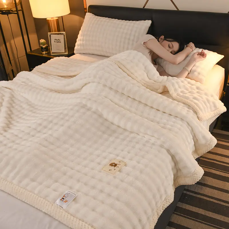 Luxurious Plush Flannel Blanket - Thick Soft Cozy for All Seasons Perfect for Bed, Sofa, or Office Naps Elegant Home Decor