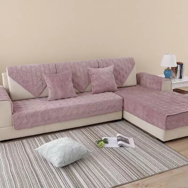 Short Plush Grey Color Sofa Towel European Brief Thicken Quilted Sofa Cover Slip Resistant European Couch Cover for Living Room