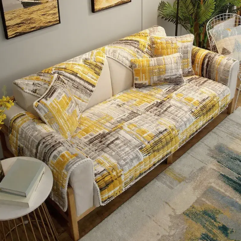 High Quality Modern Winter Short Plush Thickend Quilted Sofa Towel Fine Velvet Sofa Cover Floor Mat For Living Room