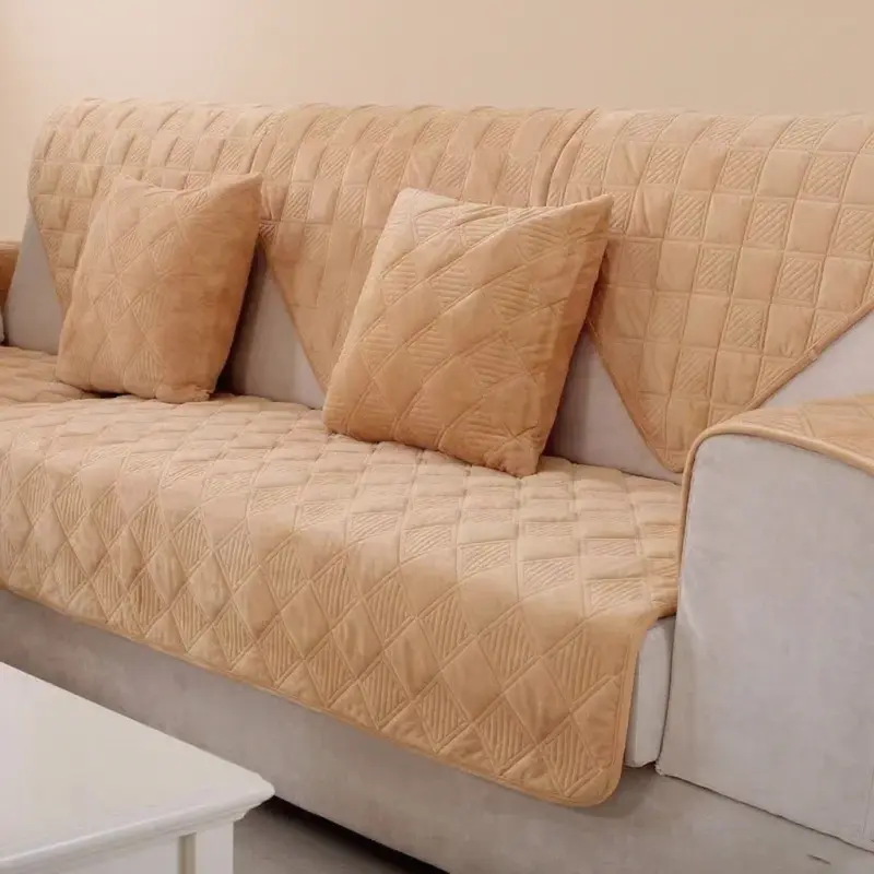 Short Plush Grey Color Sofa Towel European Brief Thicken Quilted Sofa Cover Slip Resistant European Couch Cover for Living Room
