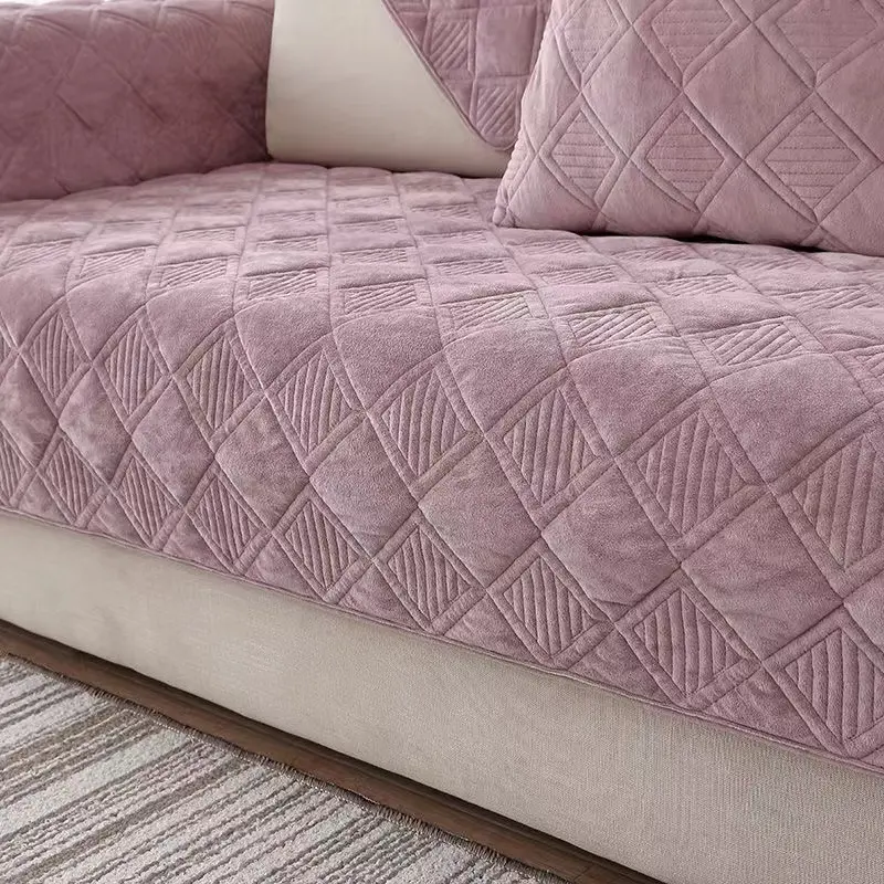 Short Plush Grey Color Sofa Towel European Brief Thicken Quilted Sofa Cover Slip Resistant European Couch Cover for Living Room