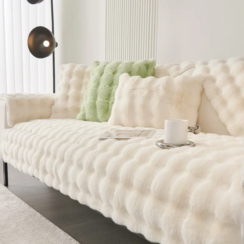 1pc Thickened rabbit plush sofa cushion winter warm and non-slip imitation fur sofa seat cushion