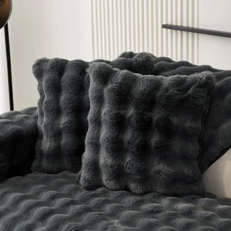 1pc Thickened rabbit plush sofa cushion winter warm and non-slip imitation fur sofa seat cushion