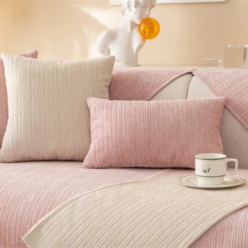 1Pcs Plush sofa cushion modern simple non-slip solid color striped sofa cushion towel large size optional