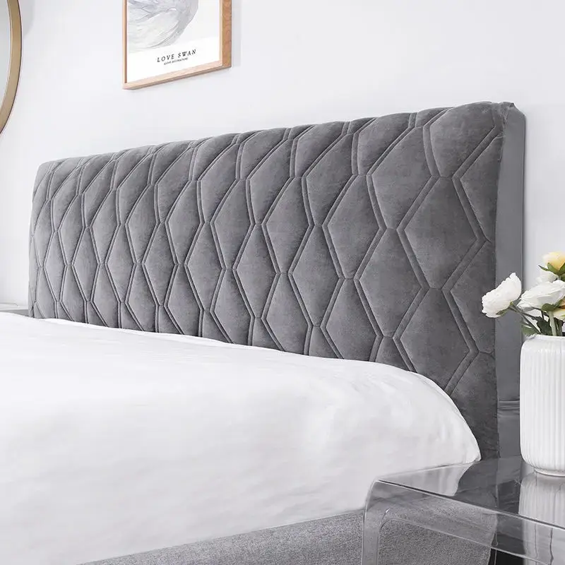 Luxury Thicken Plush Quilted Headboard Cover Solid Color Gray All-inclusive Bed Head Cover Velvet Bed Back Dust Protector Cover