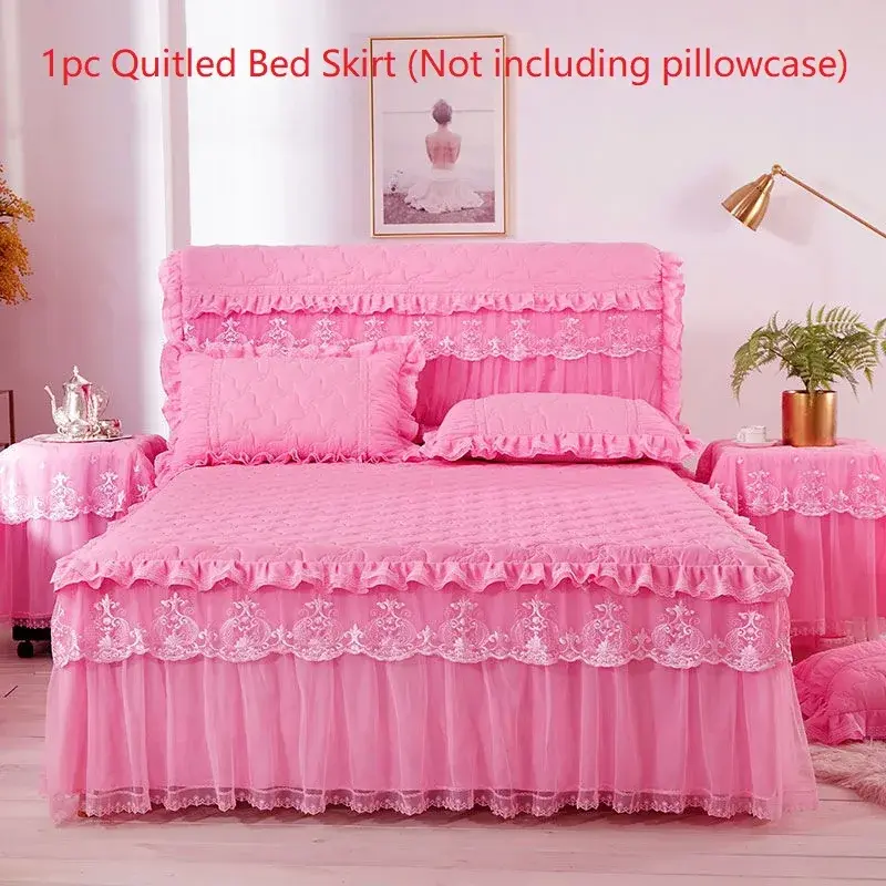 Princess Thicken Padding Bed Skirt Non-slip Flat Bed Skirt Quilted Bedspread Soft Warm King Queen Bed Skirt Without Pillowcase