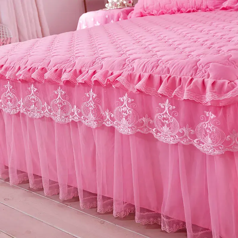 Princess Thicken Padding Bed Skirt Non-slip Flat Bed Skirt Quilted Bedspread Soft Warm King Queen Bed Skirt Without Pillowcase