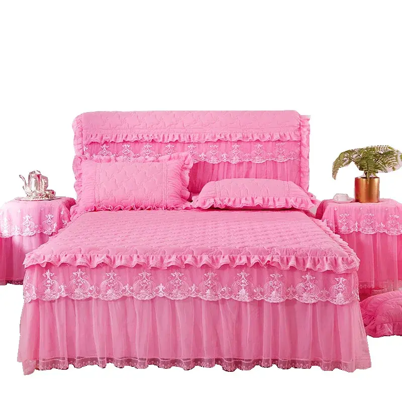Princess Thicken Padding Bed Skirt Non-slip Flat Bed Skirt Quilted Bedspread Soft Warm King Queen Bed Skirt Without Pillowcase