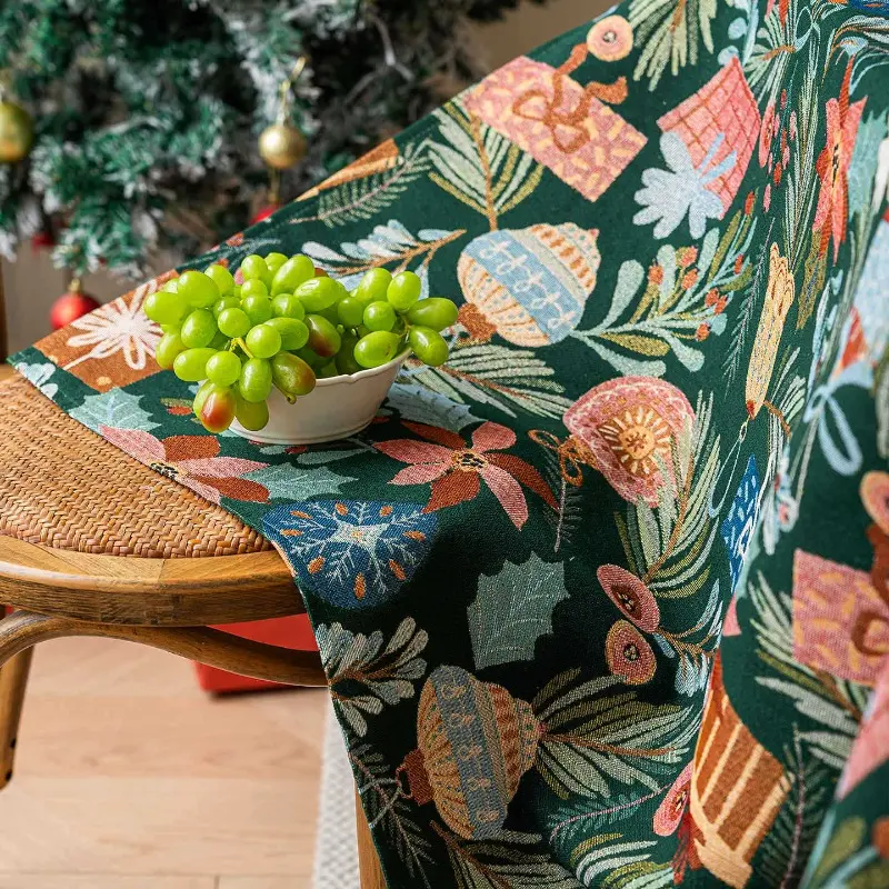 American retro cotton and linen jacquard tablecloth coffee table floral dining table cloth tablecloth high-end thickened fabric