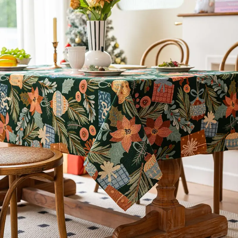 American retro cotton and linen jacquard tablecloth coffee table floral dining table cloth tablecloth high-end thickened fabric