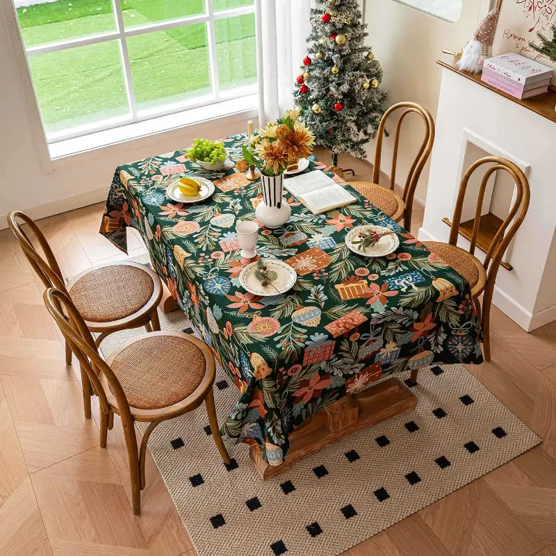 American retro cotton and linen jacquard tablecloth coffee table floral dining table cloth tablecloth high-end thickened fabric