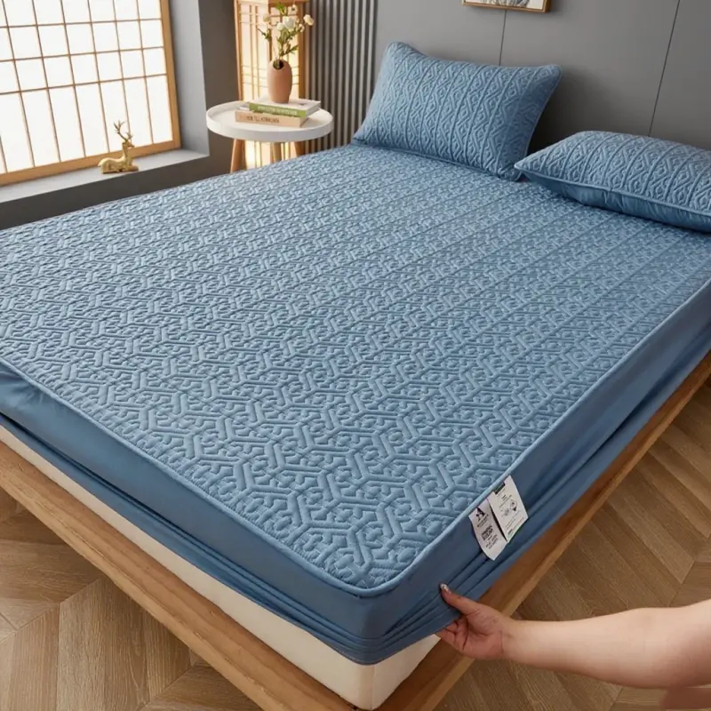 Good Quality Thick Quilted Mattress Cover Washed Cotton Queen Customized Anti-mite Bed Cover, Not Included Pillowcase