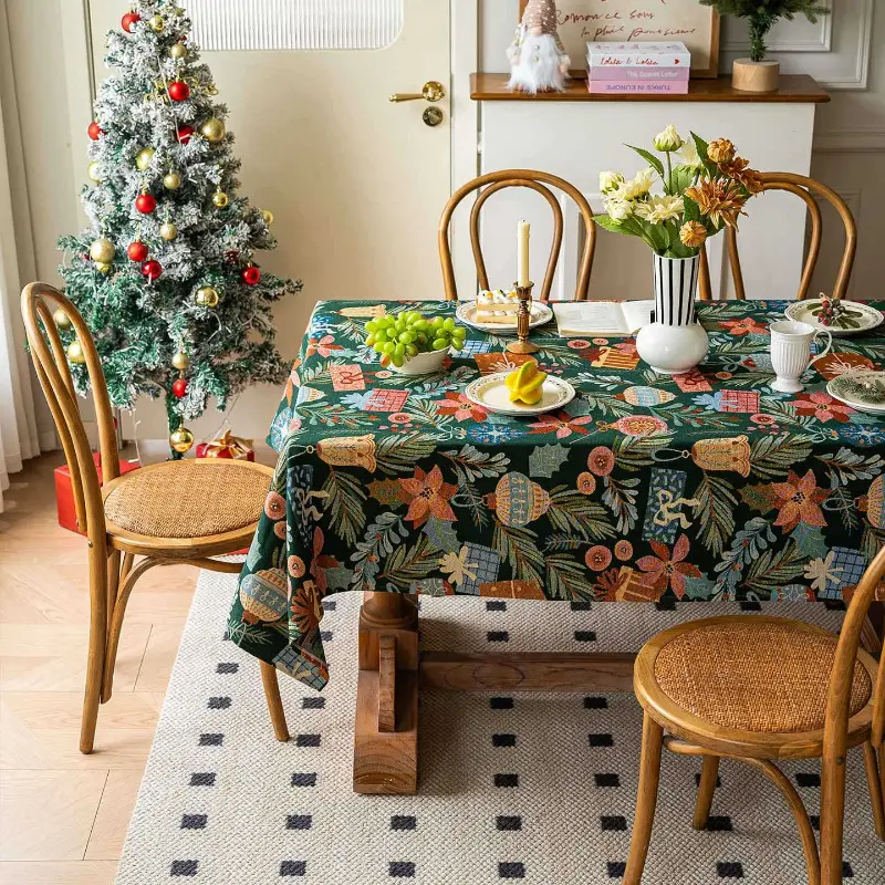 American retro cotton and linen jacquard tablecloth coffee table floral dining table cloth tablecloth high-end thickened fabric
