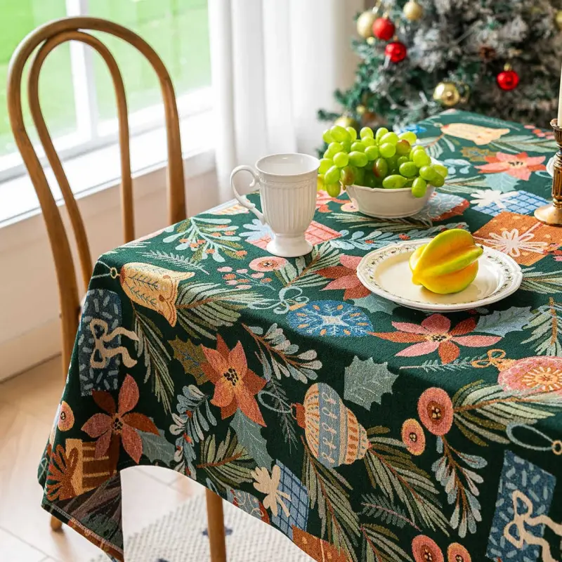 American retro cotton and linen jacquard tablecloth coffee table floral dining table cloth tablecloth high-end thickened fabric
