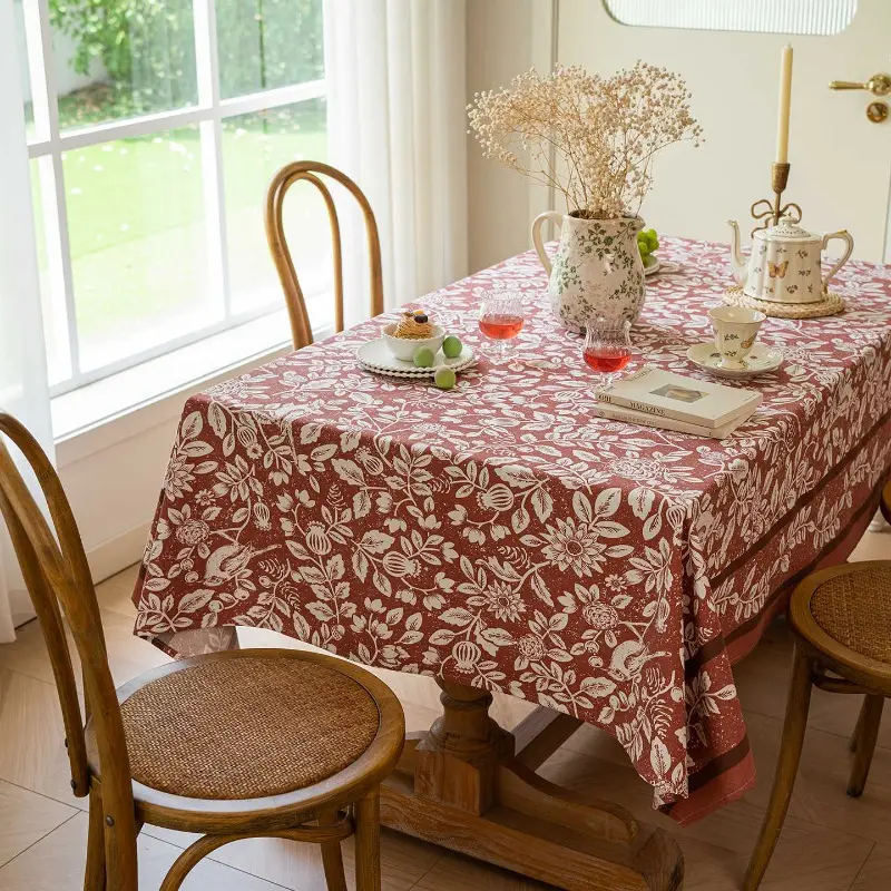 1pc Retro floral tablecloth cotton and linen print dining table restaurant homestay tablecloth rectangular cover