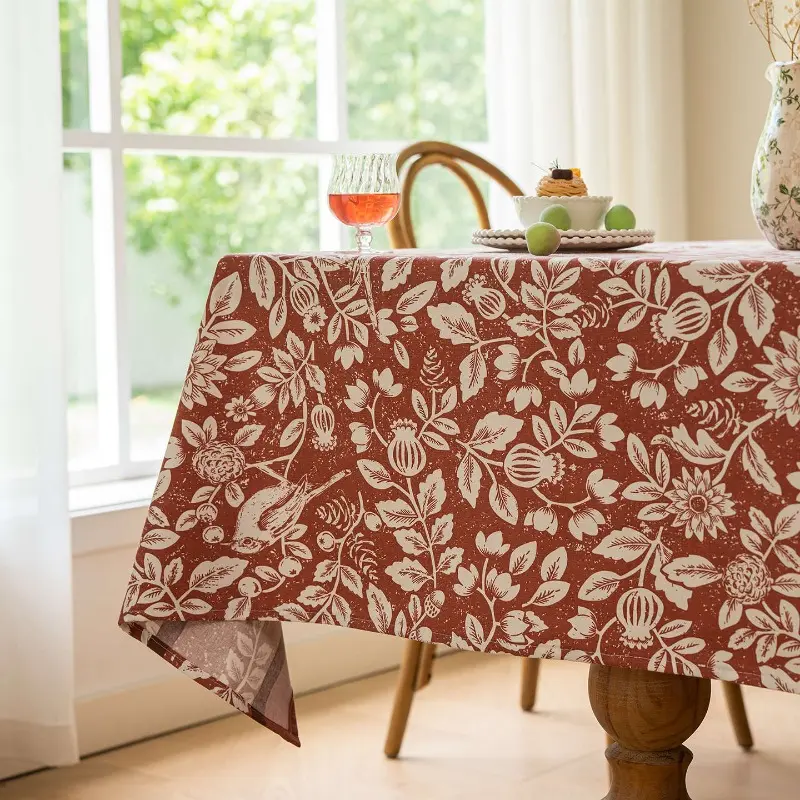 1pc Retro floral tablecloth cotton and linen print dining table restaurant homestay tablecloth rectangular cover