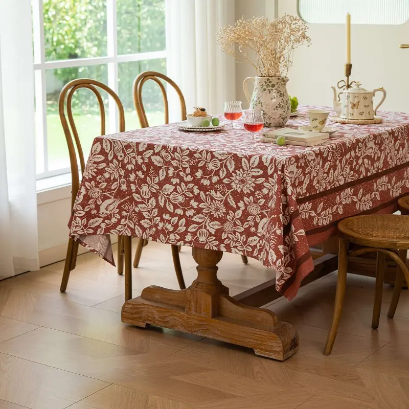 1pc Retro floral tablecloth cotton and linen print dining table restaurant homestay tablecloth rectangular cover
