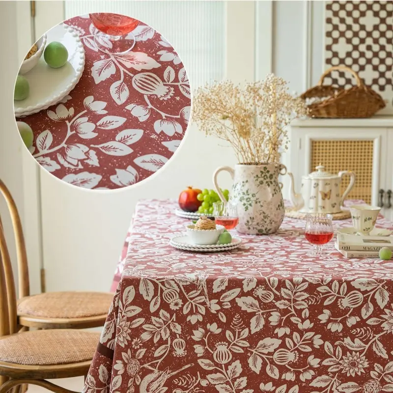 1pc Retro floral tablecloth cotton and linen print dining table restaurant homestay tablecloth rectangular cover