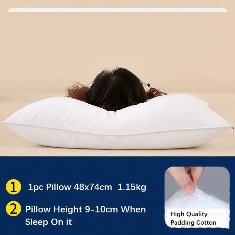 1pc 5 Stars Hotel Pillow Core 100% Cotton Soft Fabric High Resilient High Quality Sleep Pillow Neck Pillow 48x74cm