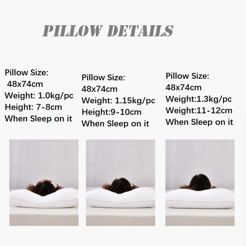 1pc 5 Stars Hotel Pillow Core 100% Cotton Soft Fabric High Resilient High Quality Sleep Pillow Neck Pillow 48x74cm