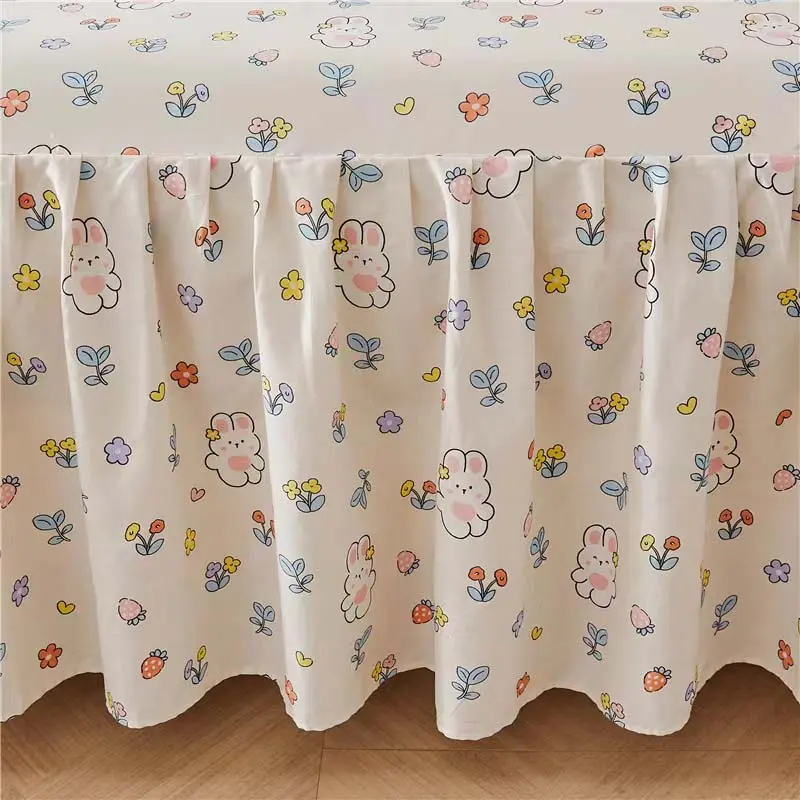 3pcs set Floral Printed Soft Bed Skirt 100% Cotton Bedspread Princess High Quality Pure Cotton Non-slip Bed Cover