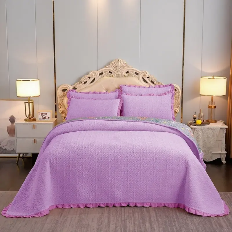 3pcs Set Winter Thick Velvet Bedspread Super Soft Flannel Quilting Bed Cover Non-slip Breathable Bedsheet with 2pcs pillowcase