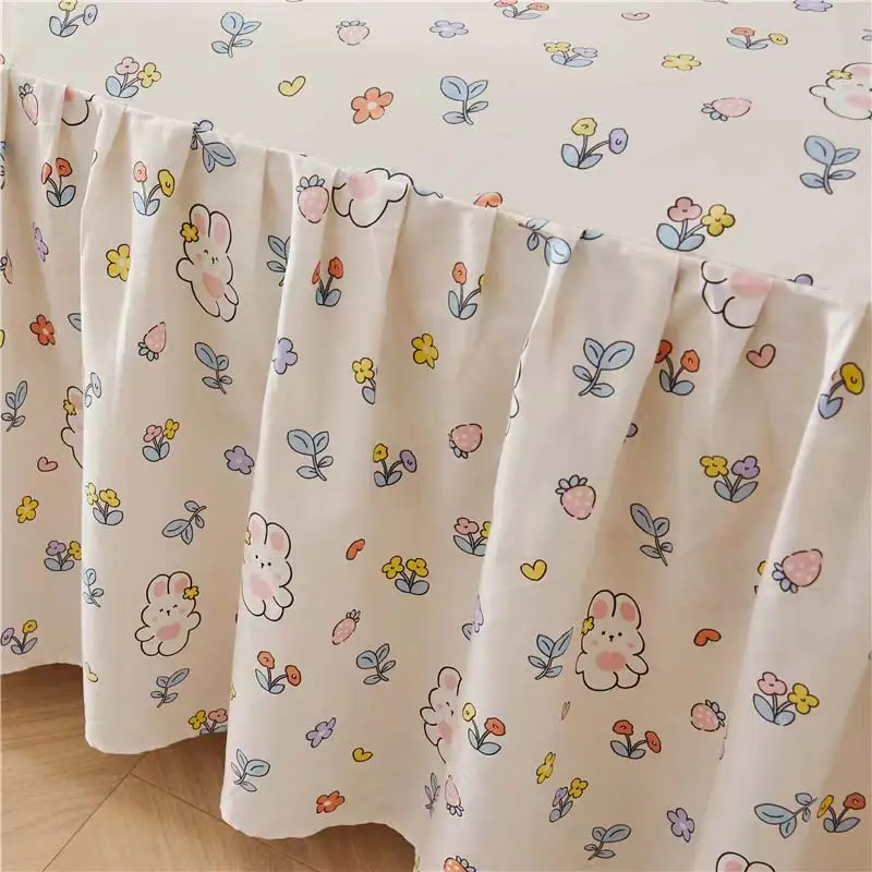 3pcs set Floral Printed Soft Bed Skirt 100% Cotton Bedspread Princess High Quality Pure Cotton Non-slip Bed Cover