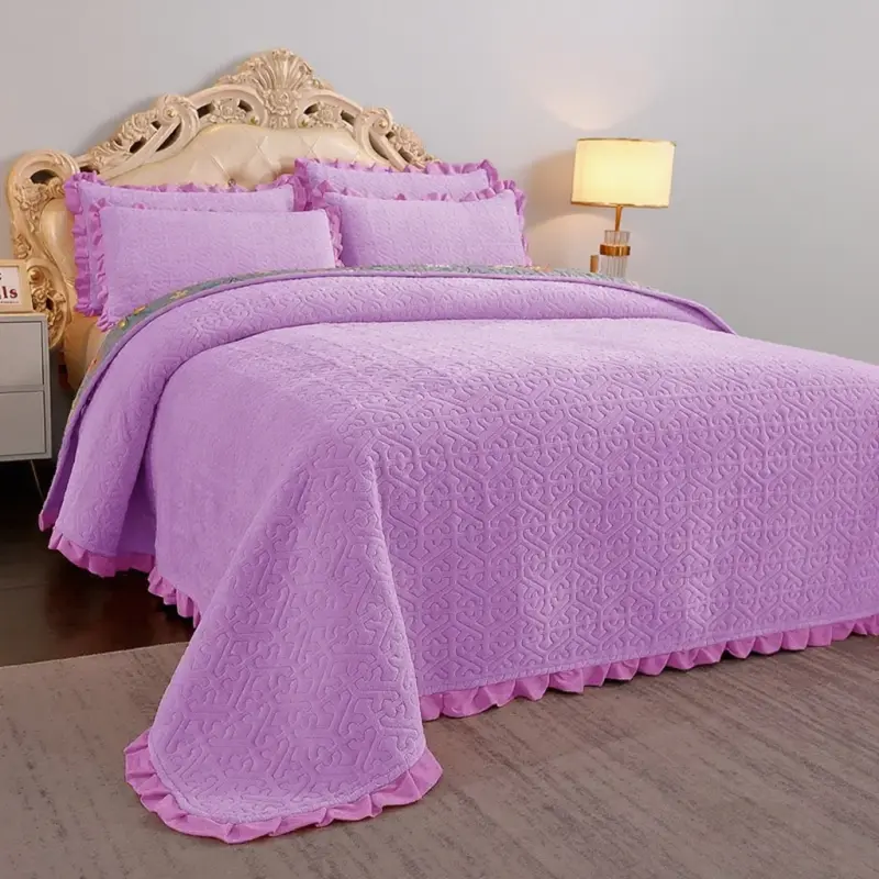 3pcs Set Winter Thick Velvet Bedspread Super Soft Flannel Quilting Bed Cover Non-slip Breathable Bedsheet with 2pcs pillowcase