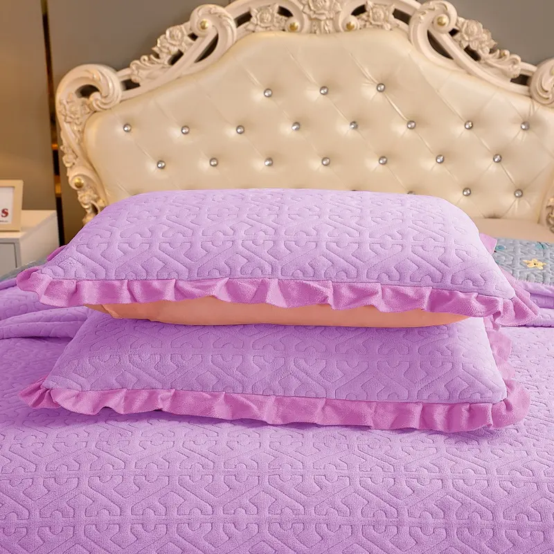 3pcs Set Winter Thick Velvet Bedspread Super Soft Flannel Quilting Bed Cover Non-slip Breathable Bedsheet with 2pcs pillowcase
