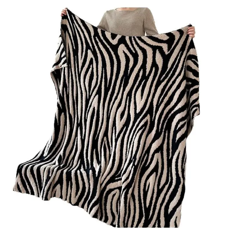 Nordic style zebra striped half flannel blanket, office nap blanket  sofa decorative blanket, air travel blanket